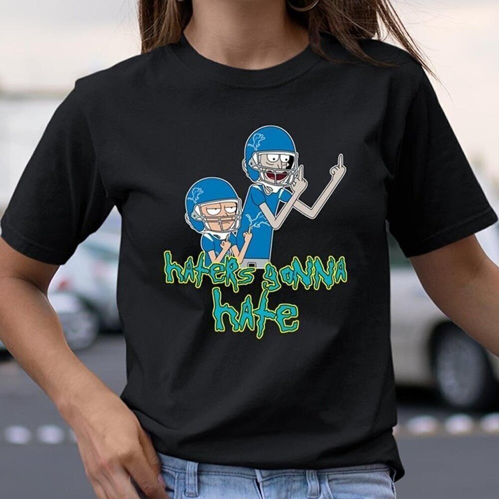 Detroit Lions Rick And Morty Crossover Funny Football Fan Graphic T-Shirt .
